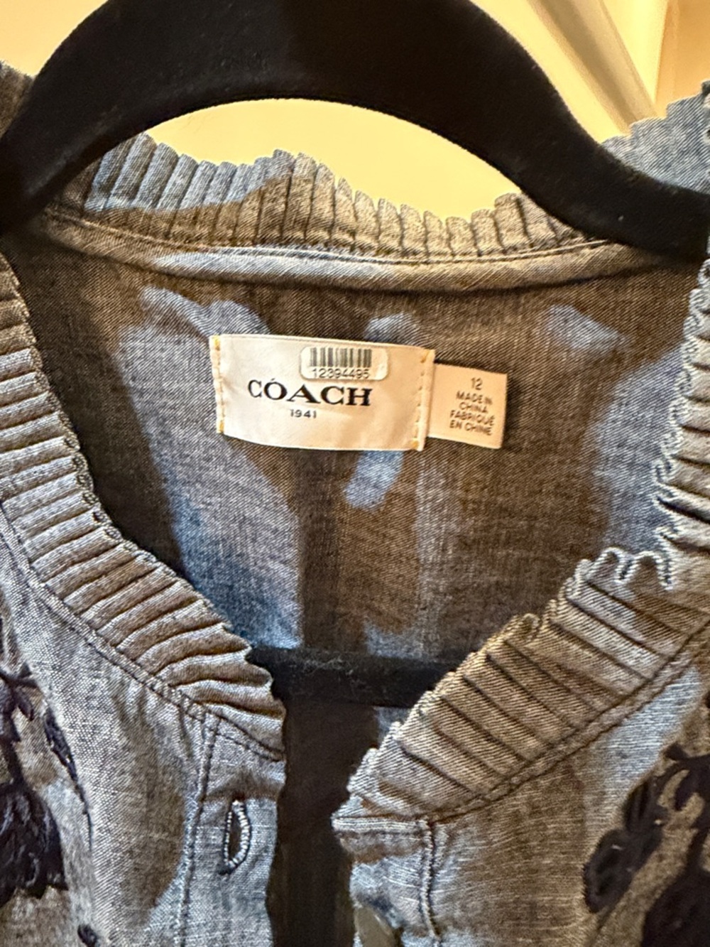 Coach Blue Chambray Ruffle Floral Tunic - Picture 2 of 2